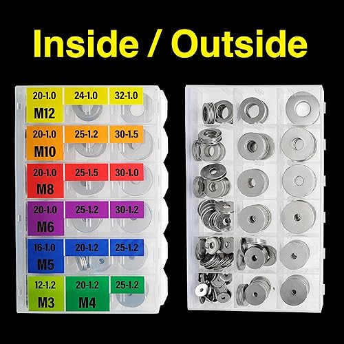 Miniatura 4 de EEEEE Arandelas de guardabarros para tornillos (18 tipos) Arandelas planas Surtido de arandelas de acero inoxidable 304 Juego de arandelas surtidas