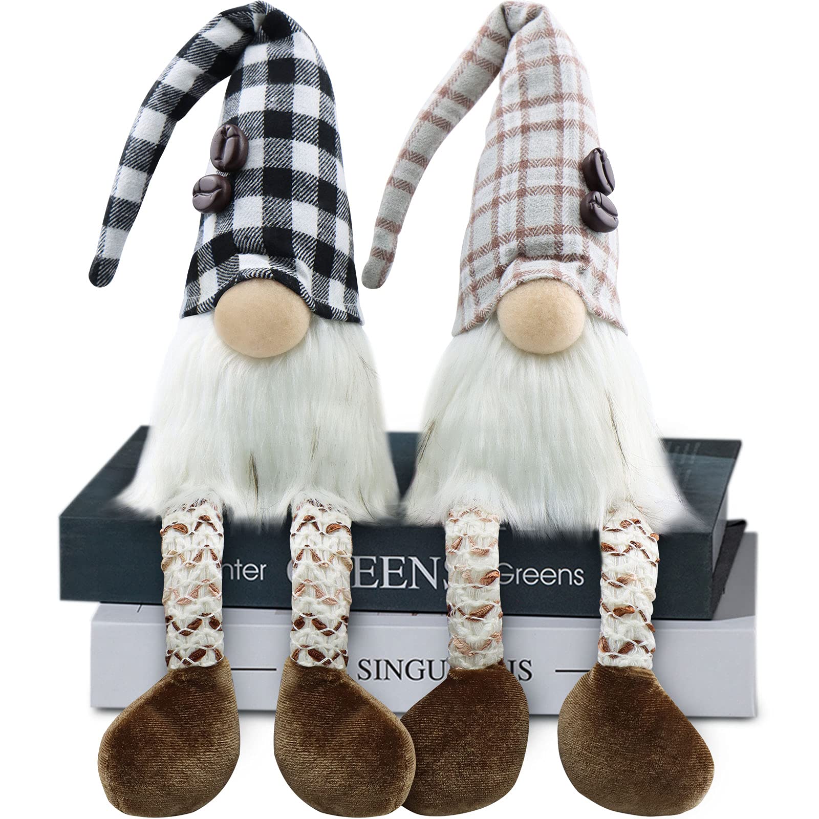 GehydySet of 2 Spring Gonks Decoration Easter Summer Coffee Buffalo Plaid Gnome Plush Handmade Decor for Home Kitchen