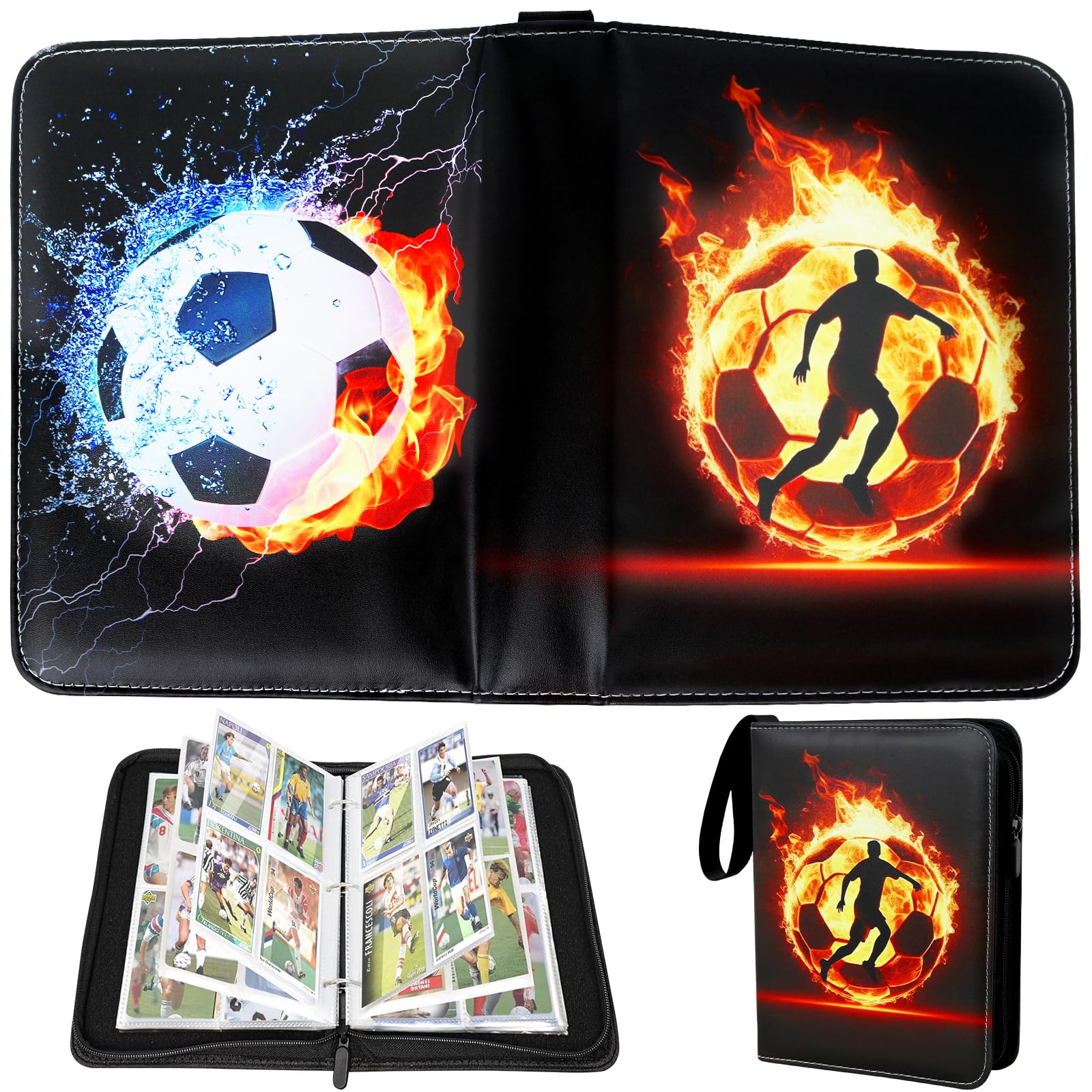 Football Card Binder 4-Pocket,Waterproof PU Trading Cards with 50 Pages 400 Pockets
