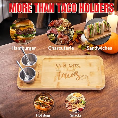 Miniatura 4 de HolaTasty - Kit de soporte para tacos, paquete de 2 (paquete económico), juego de tacos 3 en 1 de 2 a 6 ranuras para tacos, plato de presentación de