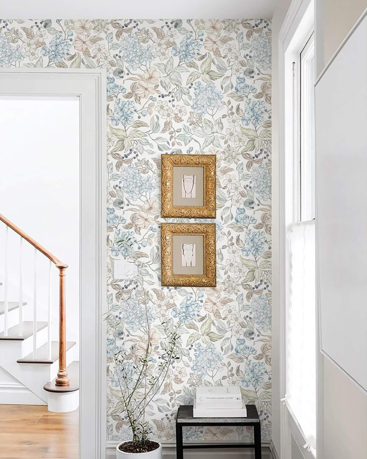 Heroad Floral Peel and Stick Wallpaper Boho Contact Paper Blue Floral Colourful Wildflower Botanical Wallpaper Removable Self-Adhesive for Bedroom Bathroom Decoration Thicken Vinyl 17.3'' x 78.7''