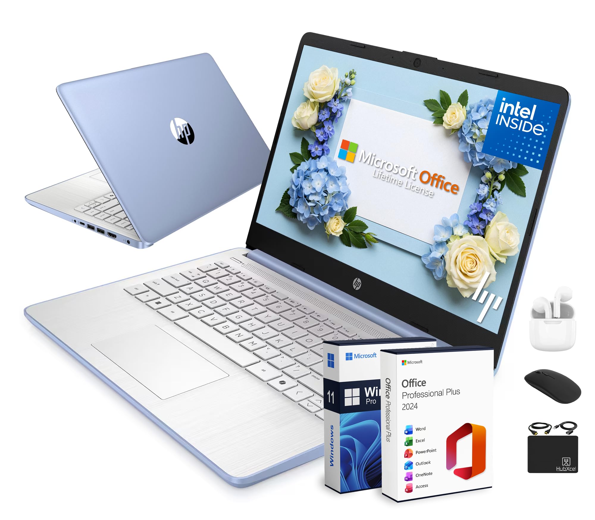 HP Flagship 14" Laptop Computer for 2026 Business Student with Office Suite, Copilot AI, Intel Quad-Core CPU, 4GB RAM, 628GB Storage (128GB UFS+500GB Ext), Wi-Fi 6, HubxcelAccs, Win 11 Pro, Lavender — view 10
