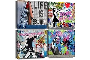 Biufo Banksy Canvas Wall Art Large 12"x12"x4Pcs - Accentuate Your Space with Iconic Graffiti