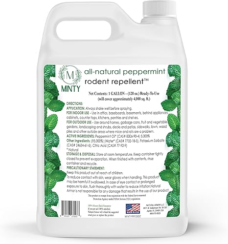 Miniatura 2 de Minty Repelente de roedores, espray de aceite de menta natural al 5% para ratones, ratas, ardillas y roedores, en interiores y exteriores, uso en