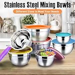 Menbyci 7 Bols de mélange de pièces avec des lids hermétiques, bols en acier inoxydable avec 14PCS Pièces jointes 3 Graters, Ustensiles de cuisine, Ensemble de bols en métal Idéal pour cuisiner Service de préparation au four