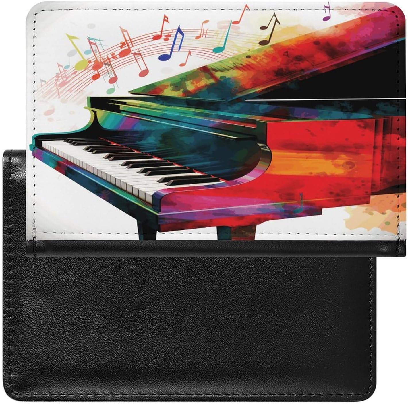 Colorful Piano Keyboard Music Passport Holder, PU Leather Passport Cover with Card Slots RFID Blocking Slim Passport Wallet Personalized Passport Protector Travel Accessories for Men Women
