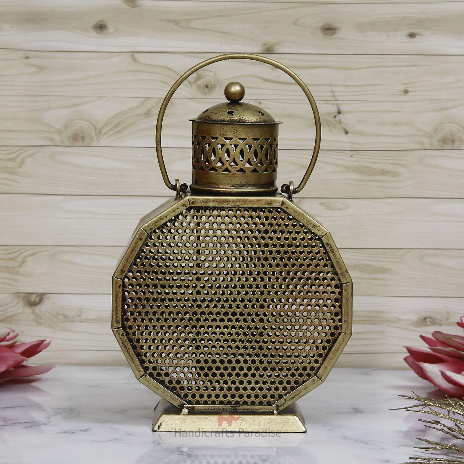 Handicrafts Paradise Lantern Shaped Tealight Holder Wrought Iron Homedecor Showpiece,11 inch-image-37