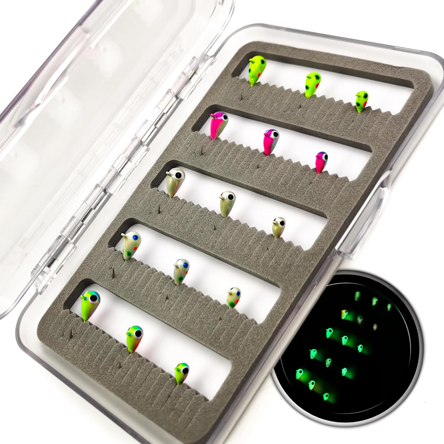 VMSIXVM Tungsten Ice Fishing Jigs Starter Kit, Glow Tungsten Ice Jig