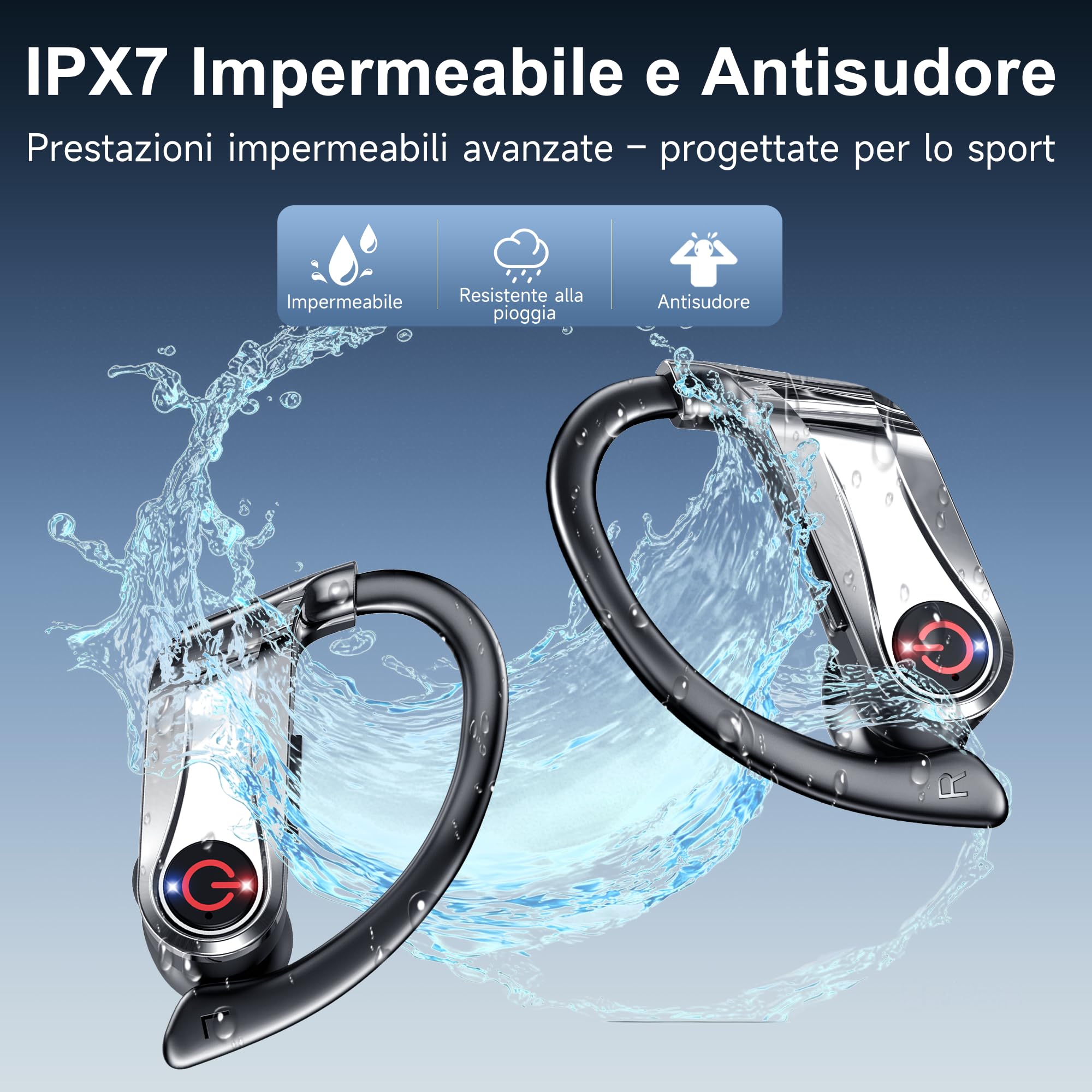 Cuffie Bluetooth 6.1 Sport,Auricolari Bluetooth (Nero) | 120 Ore HiFi Stereo Cuffiette per Running, Cancellazione Rumore 4 HD Mics,IP7 Impermeabili , Cuffie In Ear Senza Fili