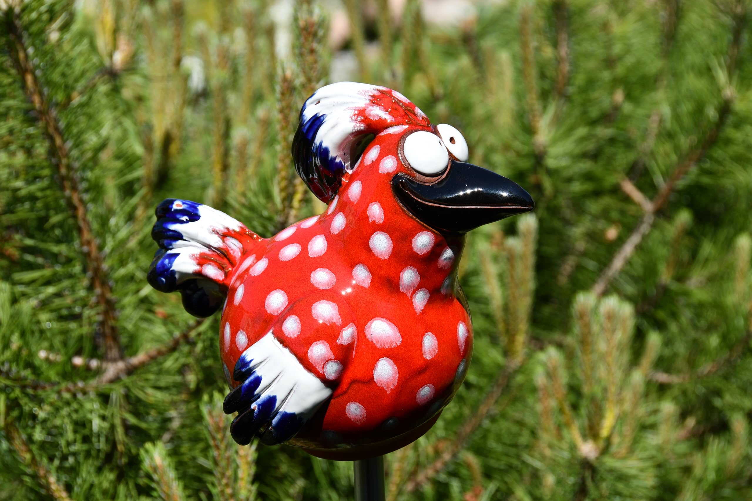 Gartenstecker Keramik Handgefertigt - Gartendeko für Draußen Wetterfest - Garten Deko Keramik - Vogel Gartenfiguren & Gartenstatuen - Vogel