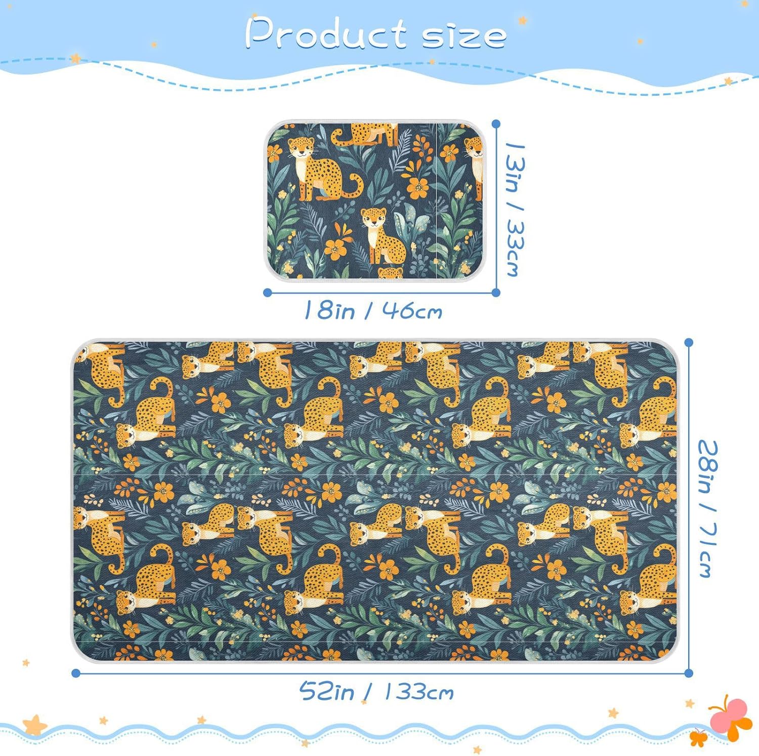Cute Jungle Leopard Green Cooling Baby Bed Mattress 28" x 52" Ultra Soft Crib Padding for Baby&Toddler