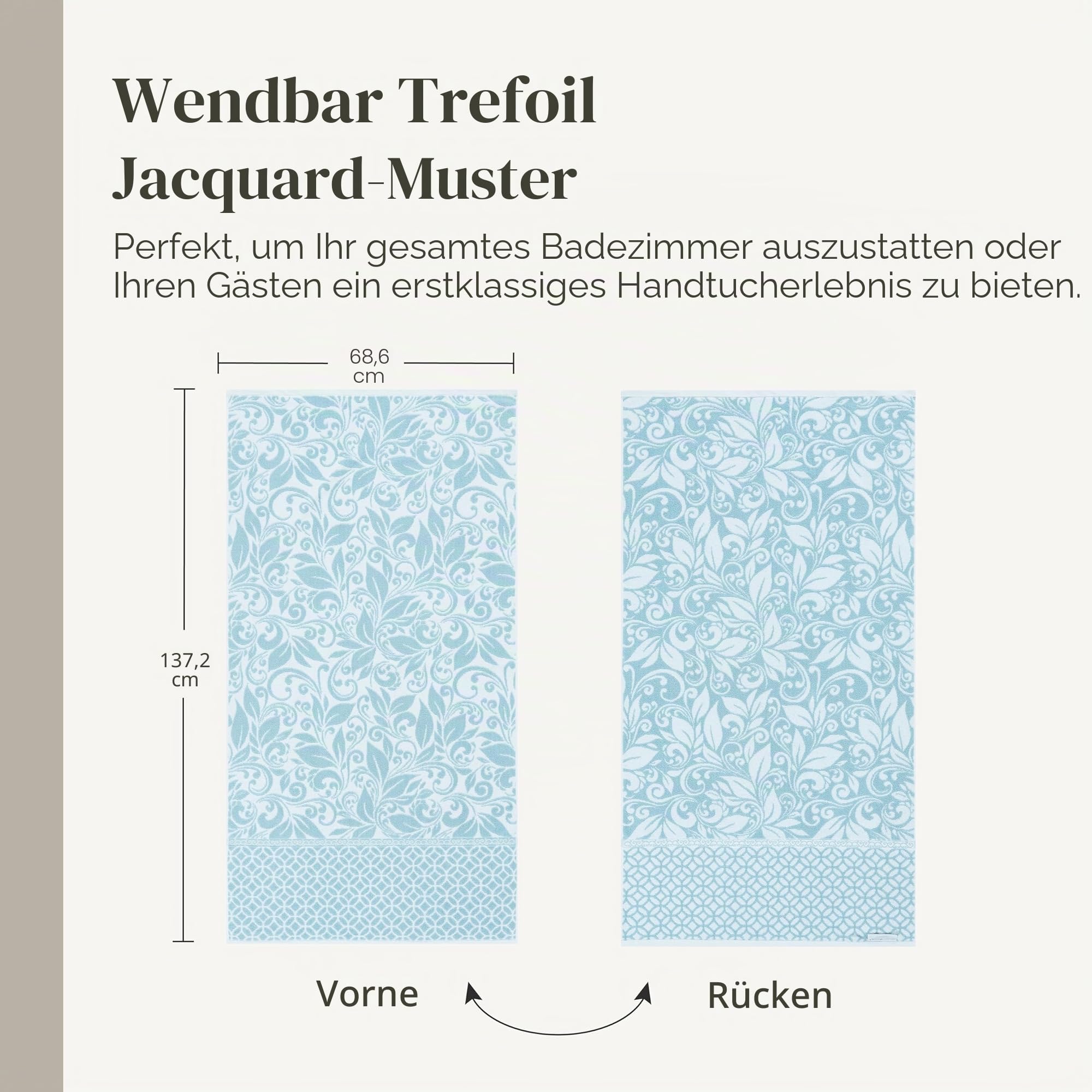 Modern Threads Trefoil Filigranes 6-teiliges Wende-Handtuch-Set, gefärbt, Jacquard, Badetücher, Handtücher und Waschlappen, super saugfähig und schnell trocknend, 100% gekämmte Baumwolle