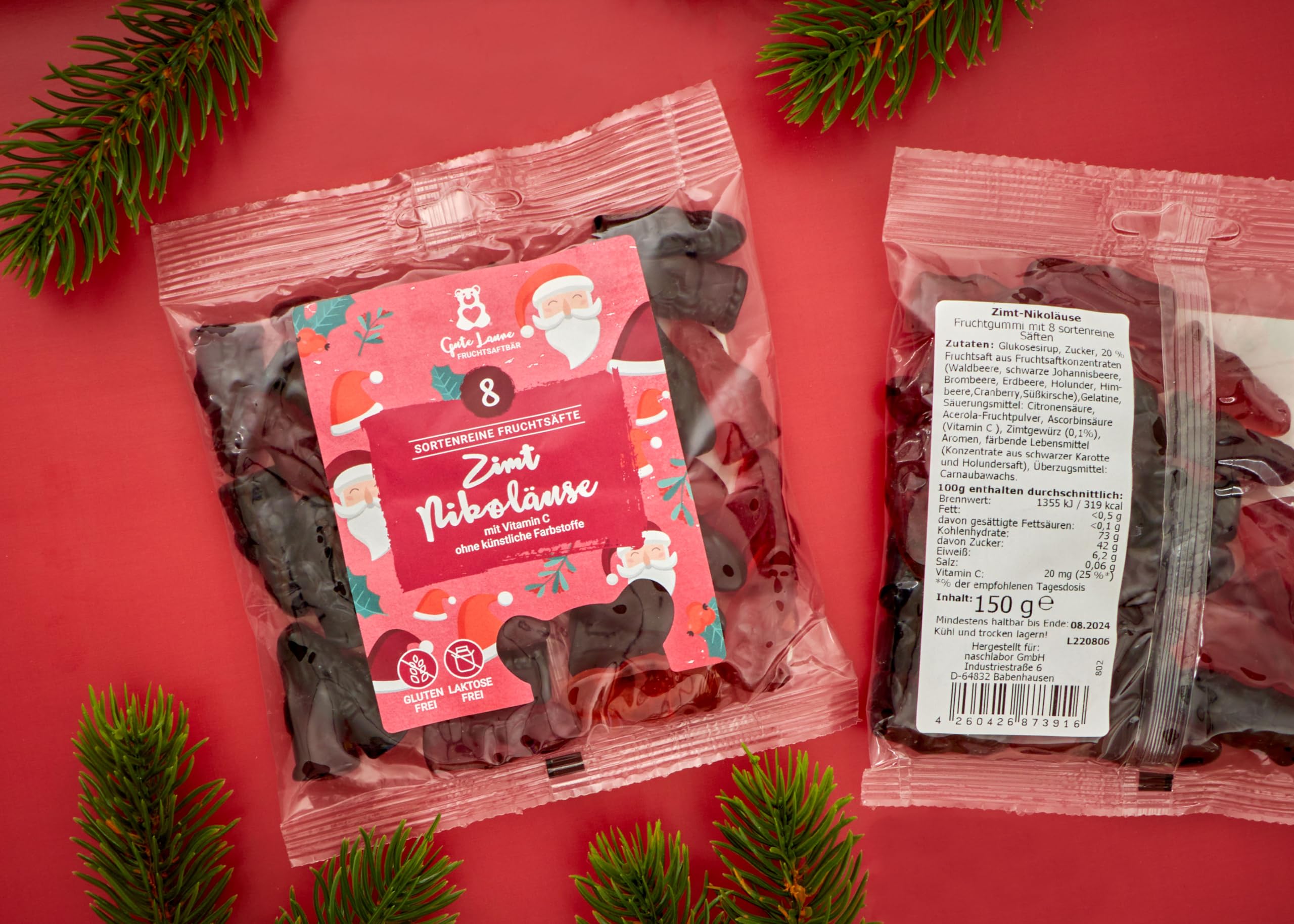 naschlabor x Gute Laune Fruchtsaftbär Weihnachten | sortenreine Fruchtsäfte | Ohne künstliche Farbstoffe und Geschmacksverstärker | Gluten- und Laktosefrei (Zimt-Nikoläuse) 23x150g