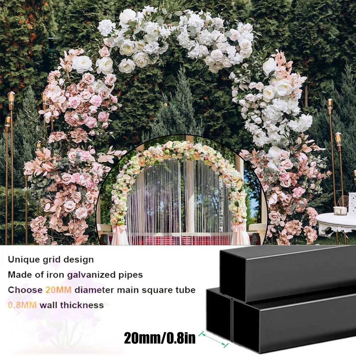 Arche Jardin pour Grimpantes, Arceau à Rosier Grande, Large 140cm 180cm 220cm 260cm 300cm 340cm pergola en Metal, Robuste Arche de Mariage Acier(Black,340cmx230cm)