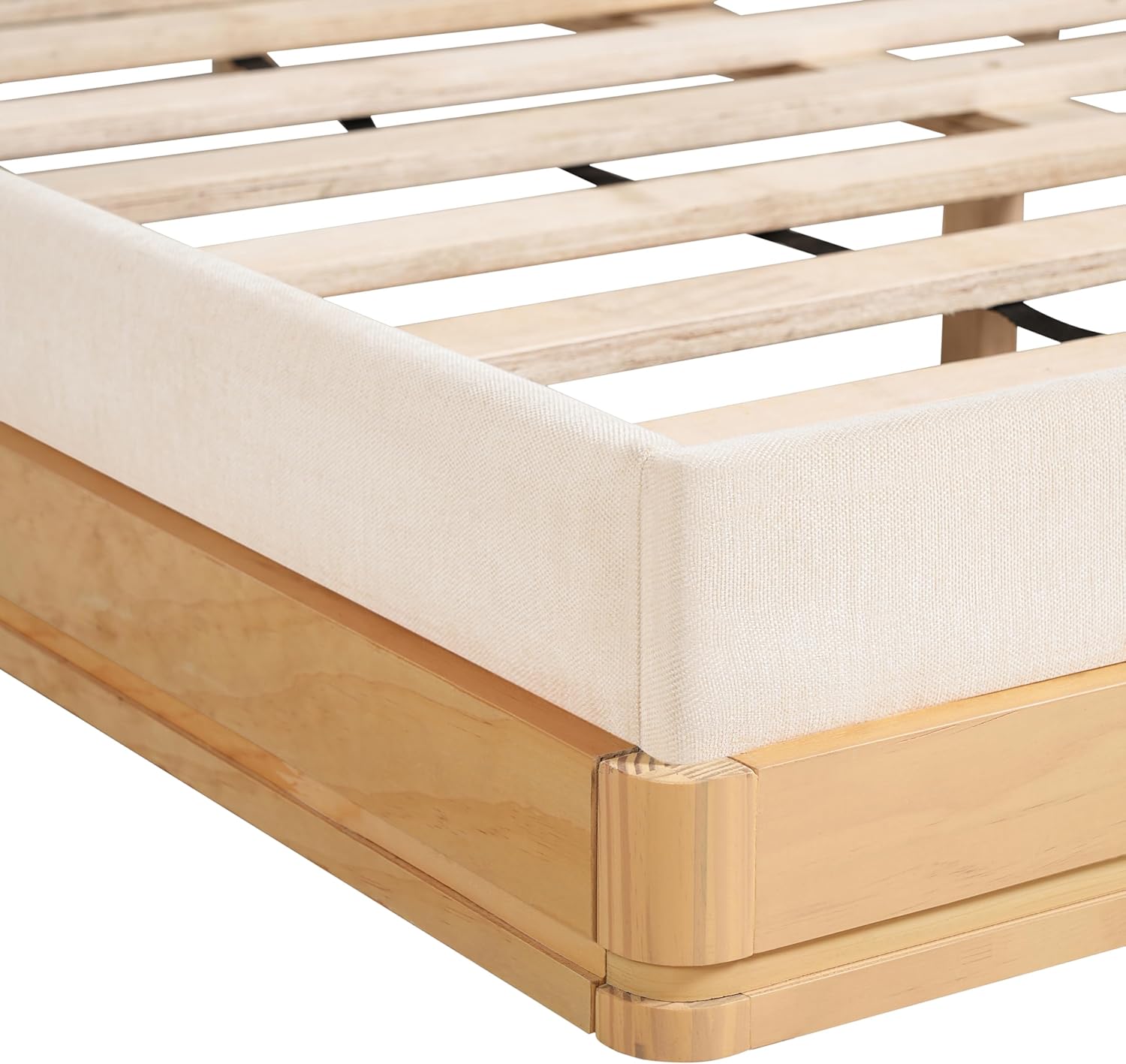 Merax Modern King Size Wood Platform Bed with Headboard, Mid-Century Floor Upholstered Bed Frame/No Box Spring Needed/Easy Assembly, Beige+ Nutural Beige+natural King