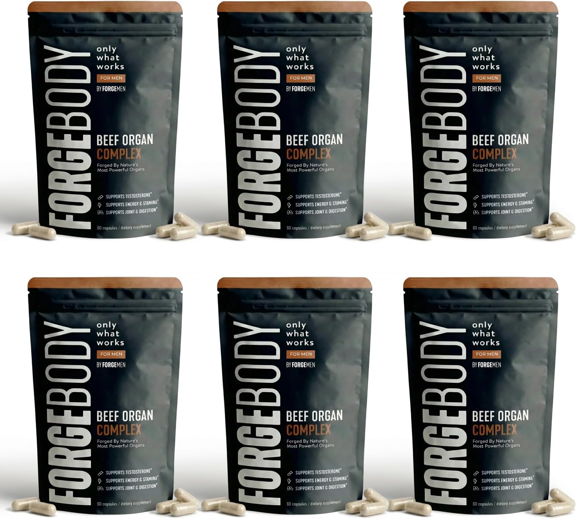 FORGEBODY® Beef Organ Complex Capsules [6 MONTHS] - 100% Grass Fed Beef Organ Supplement with Blend of Liver, Heart, Bone Marrow, Pancreas & Testicles - Supports Body Health & Brain Function (NON-GMO)