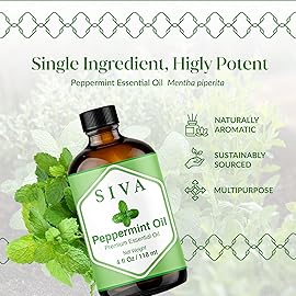 Siva Peppermint Essential Oil - 4 Fl Oz - 100% Natural Peppermint Oil - for Diffuser, Face, Skin Care, Aromatherapy, Hair Care, Scalp and Body Massage - with Dropper
