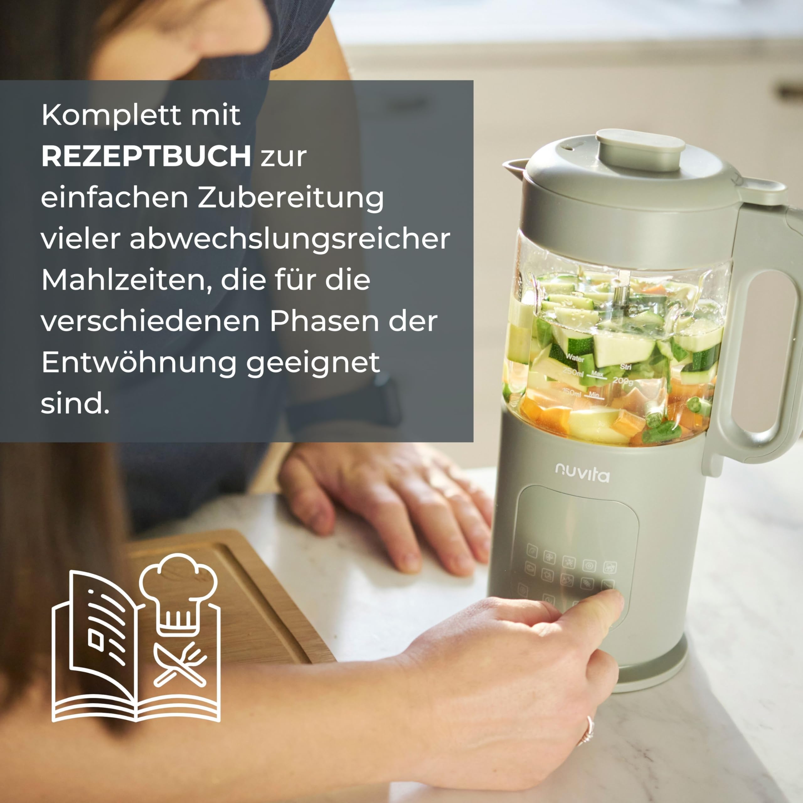 Nuvita Magic Pappa 7-in-1 Multifunktionaler Babynahrungszubereiter – Dämpft, Püriert, Zerkleinert, mit Selbstreinigungsfunktion