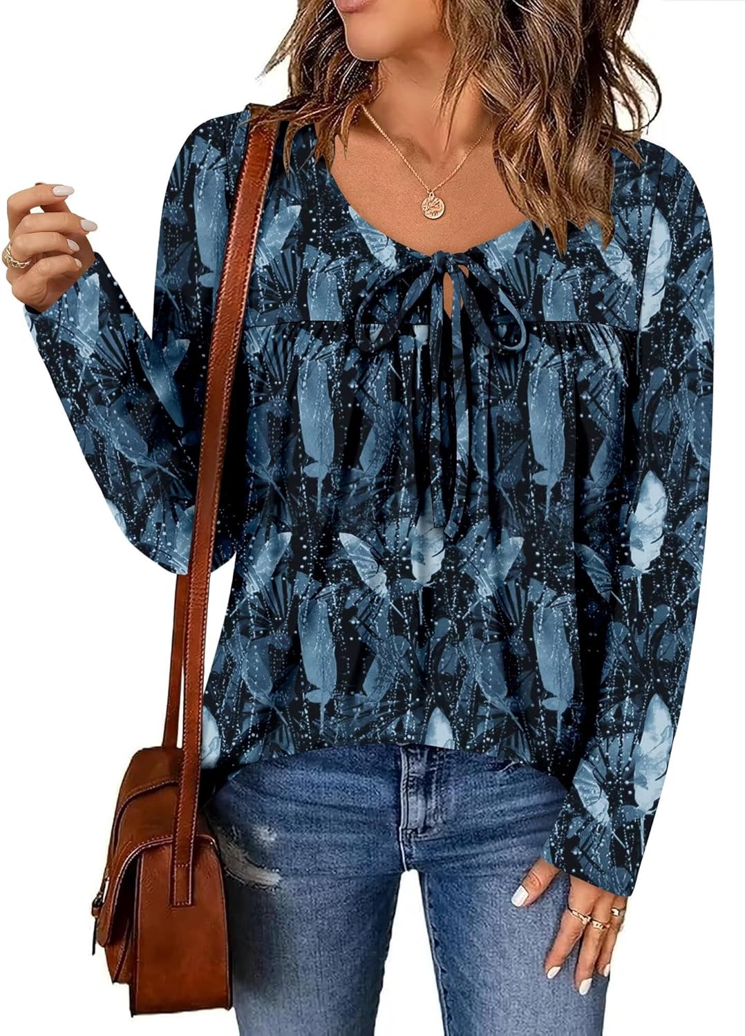 Magritta Womens Long Sleeve Tops 2025 Fall Keyhole-Tie Neck Pleated Tunic Blouses Dressy Casual Business Shirts - Image 4