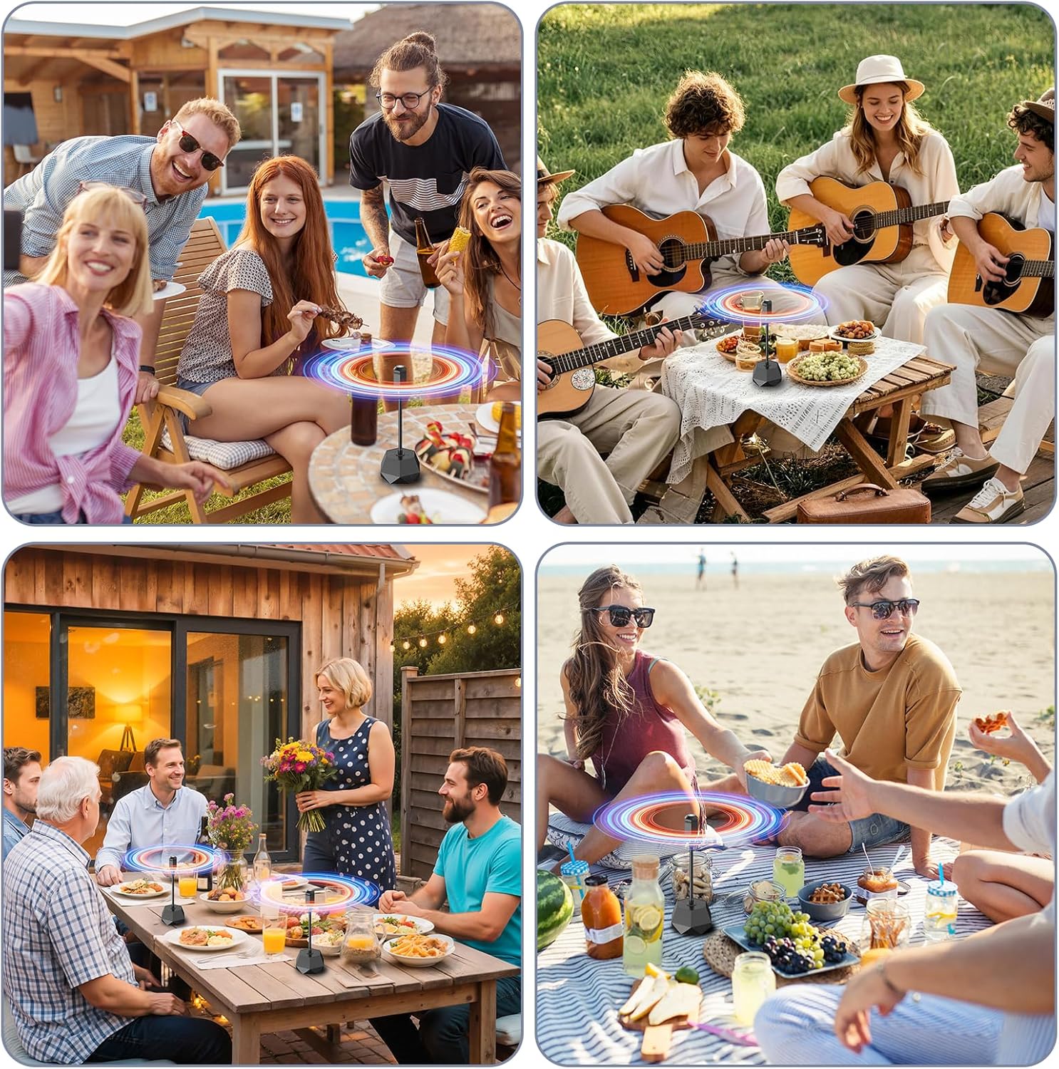 Fly Fans for Tables, Fly Repellent Fan with Adjustable Multi‑Directional Head (360°) – Quiet Bug Fans with Soft Blades, Picnic Food Fans to Keep Flies Away, Flies Fan for Outdoor Dining Patio