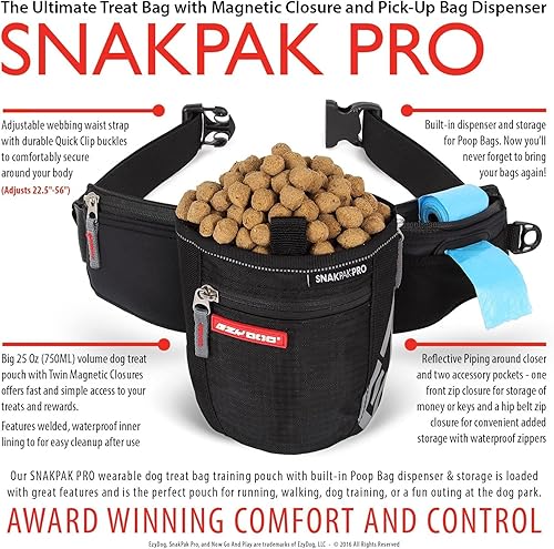 Miniatura 4 de EzyDog SnakPak Pro - Bolsa de entrenamiento impermeable para perros con dispensador de bolsa de recogida y cinturón