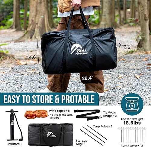 Miniatura 8 de TAILI Tienda inflable inflable para acampar con bomba de mano para 2/3/4/6 personas, fácil instalación inflable al aire libre Oxford impermeable