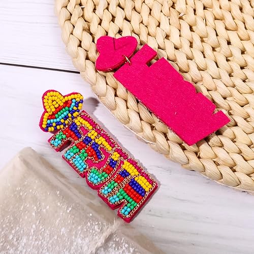 Vista 5 de Cinco De Mayo - Aretes de verano para mujer, con cuentas, taco, cactus, héctor, pimienta, con mensaje en inglés "I Spaicy", aretes navideños