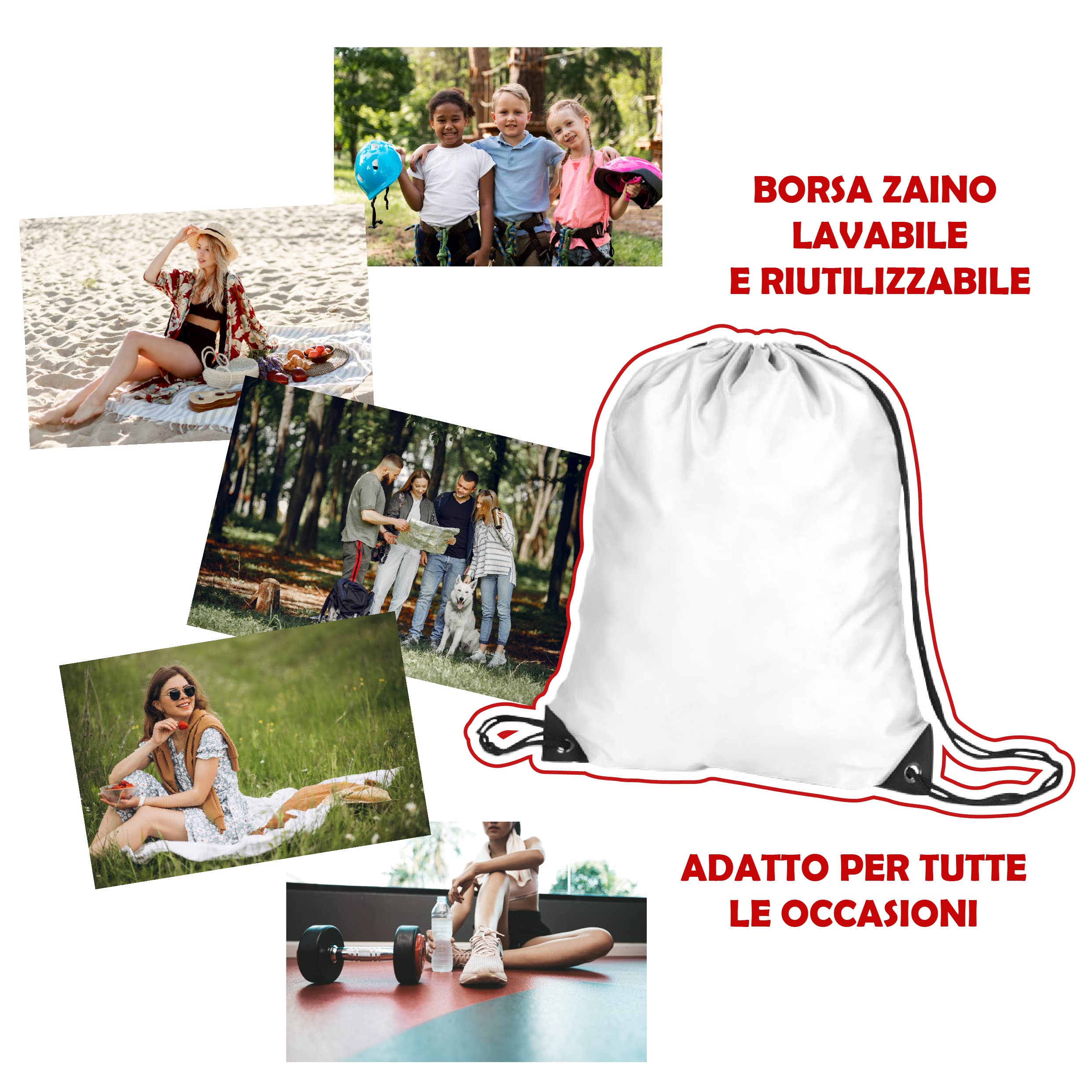 50 Sacchi Borsa Zaino City Bianco Non Stampato cm 33X42