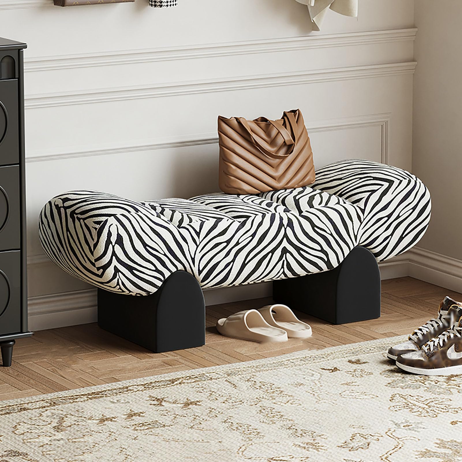KLGFBDC Ottoman Bench, Upholstered Entryway Shoe Bench, Accent Footstool with Solid Wood Legs for Living Room, Hallway, Bedroom
