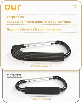 Stroller Hooks, 6.3 Large Stroller Clip, Stroller Hooks for Hanging Bags and Shopping, Stroller Accessories for Mommy, Large Carabiner