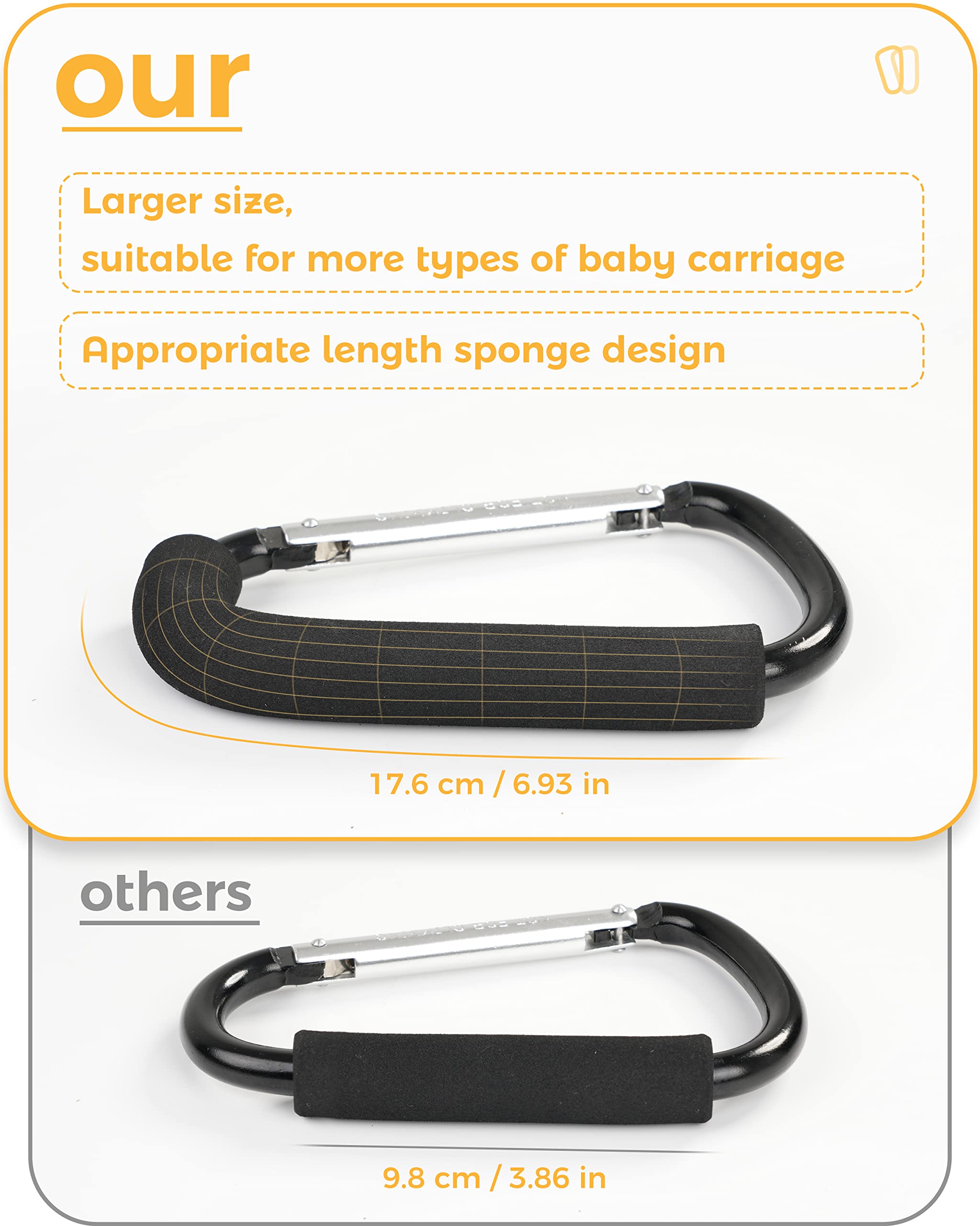 Kinderwagenhaken, 16 cm großer Kinderwagen-Clip, Kinderwagenhaken zum Aufhängen von Taschen und Einkaufen, Kinderwagen-Zubehör für Mama, großer Karabiner