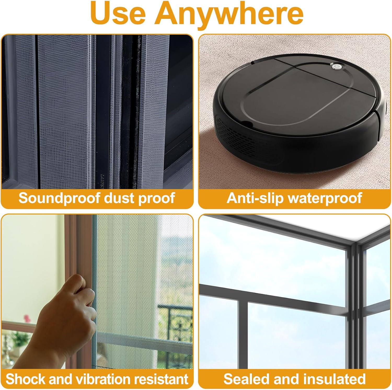 2 Rolls Foam Weather Stripping with Adhesive,1-1/2 Inch W x 1-1/2 Inch H Black High Density Weather Stripping Door Seal, 7.9 Feet Total Length Foam Tape Seal Strip for Uneven Gaps in Doors and Windows