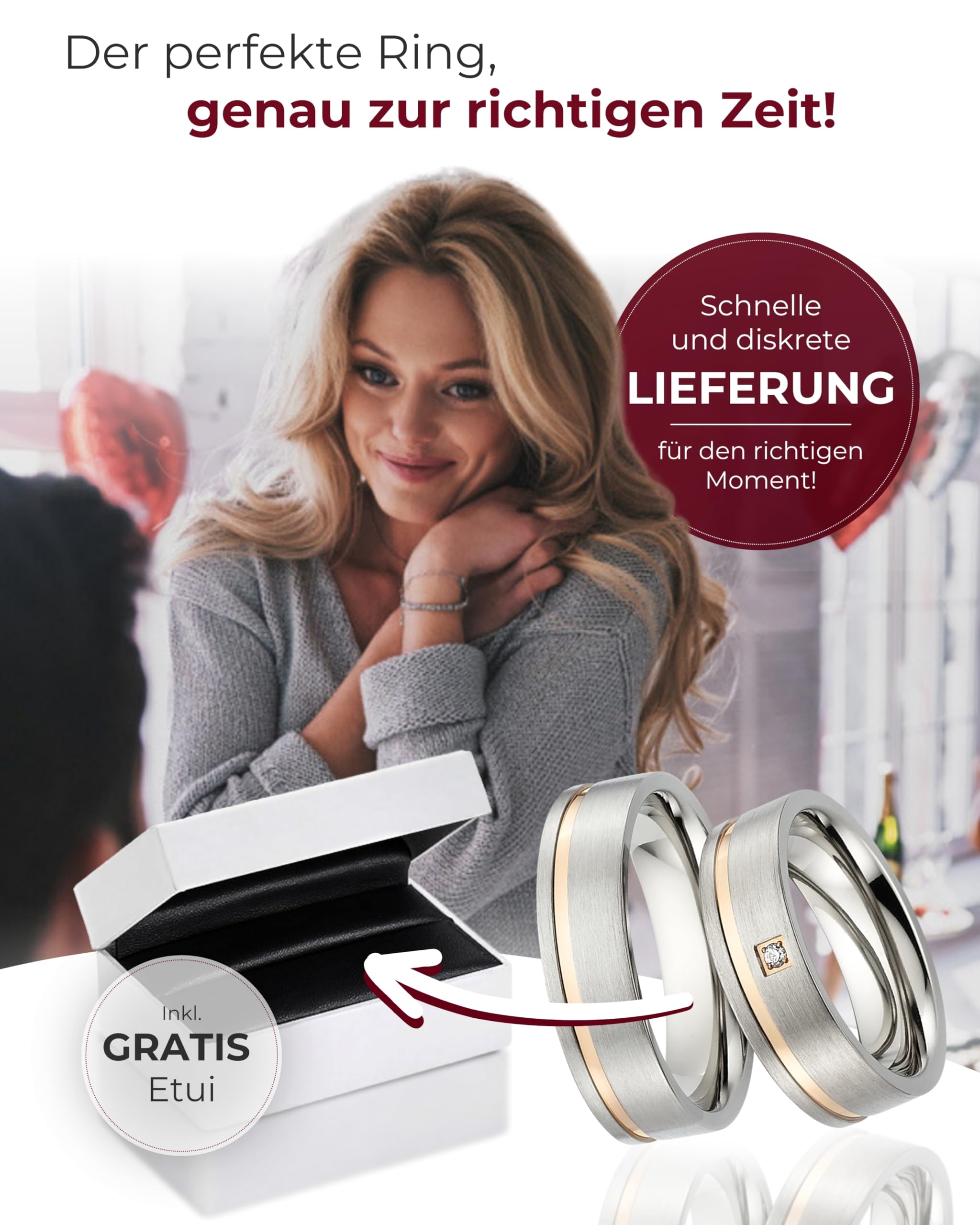123traumringe Eheringe in Titan & Roségold I Partnerringe mit Zirkonia & Etui I Gravierbare Eheringe mit Ringgröße 50-72 mm I Edle Verlobungsringe in 7 mm Breite & 1,9 mm Stärke I S59