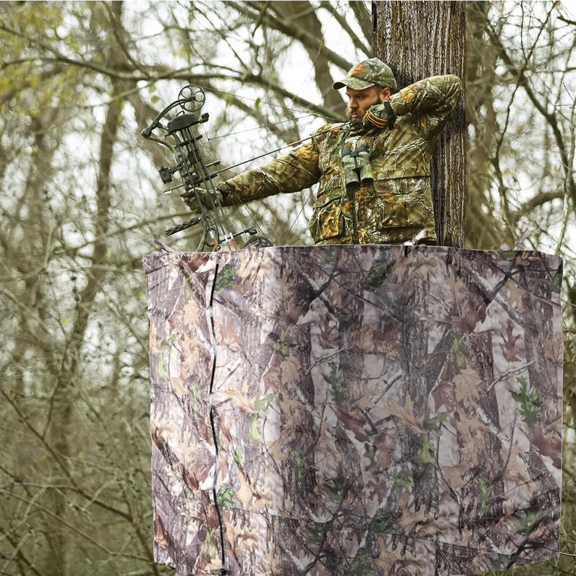 Persianas elevadas de 102 x 37 pulgadas, con soporte para árbol de caza, diseño de camuflaje, con cremallera, para ciervos de caza, pavo (marcos no incluidos)