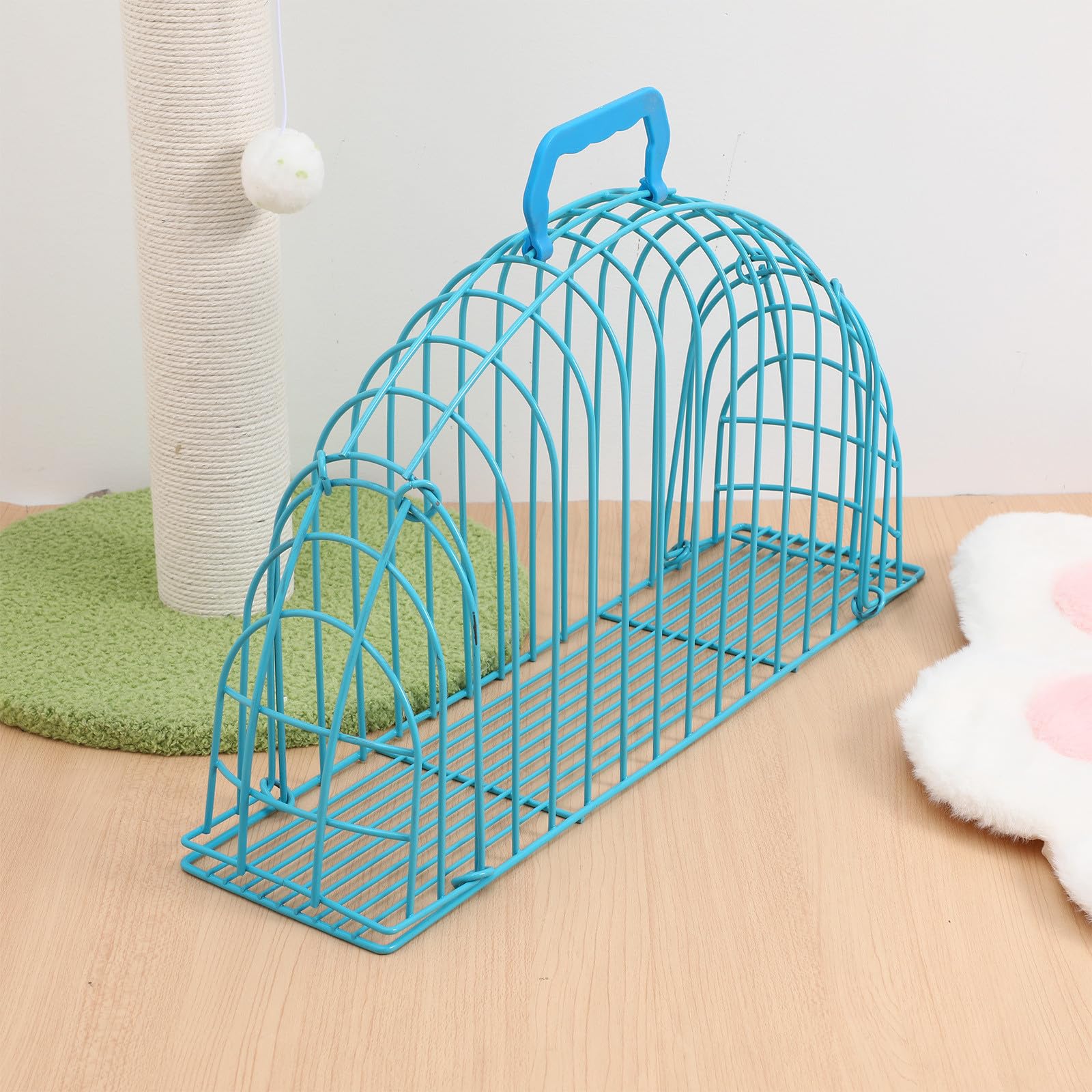 minkissy Jaula de Aseo para Gatos, Jaula de Ducha para Gatos, Jaula de baño para Gatos pequeños, Estructura de Hierro, diseño Transpirable, fácil de Guardar, Color Azul