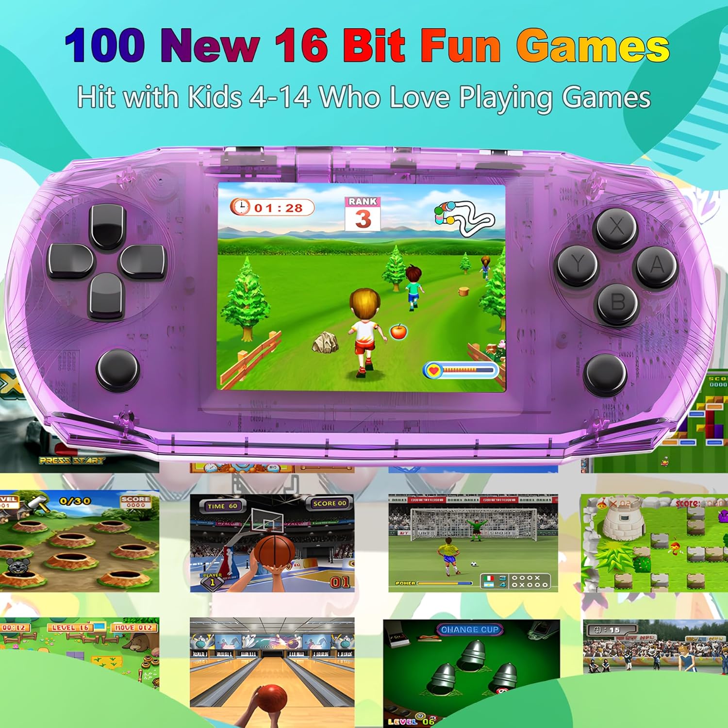 3.2" IPS Large Screen Handheld Game Console for Kids Preloaded 100 Retro Video Games, Portable Gaming System Rechargeable Battery, Mini Travel Electronic Toy Gifts for Boys Girls (Purple) 3 81cKDkCgLSL. AC SL1500