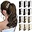 Sofeiyan Curly Ponytail Extension 15 Inch Heat Resistant Synthetic Natural Wavy Hairpiece Wrap Around Pony Tail Hair Extensions for White Black Women Hair Piece, Dark Brown Highlighted Cameral Blonde