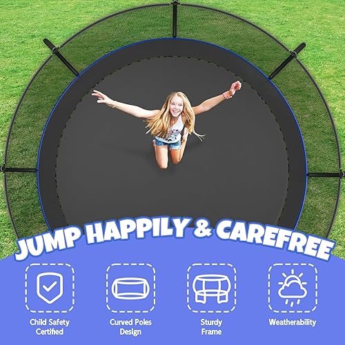 Miniatura 7 de Trampolín de 12 pies y 14 pies, trampolines para exteriores para niños y adultos, trampolín recreativo con red de cierre y escalera, trampolín