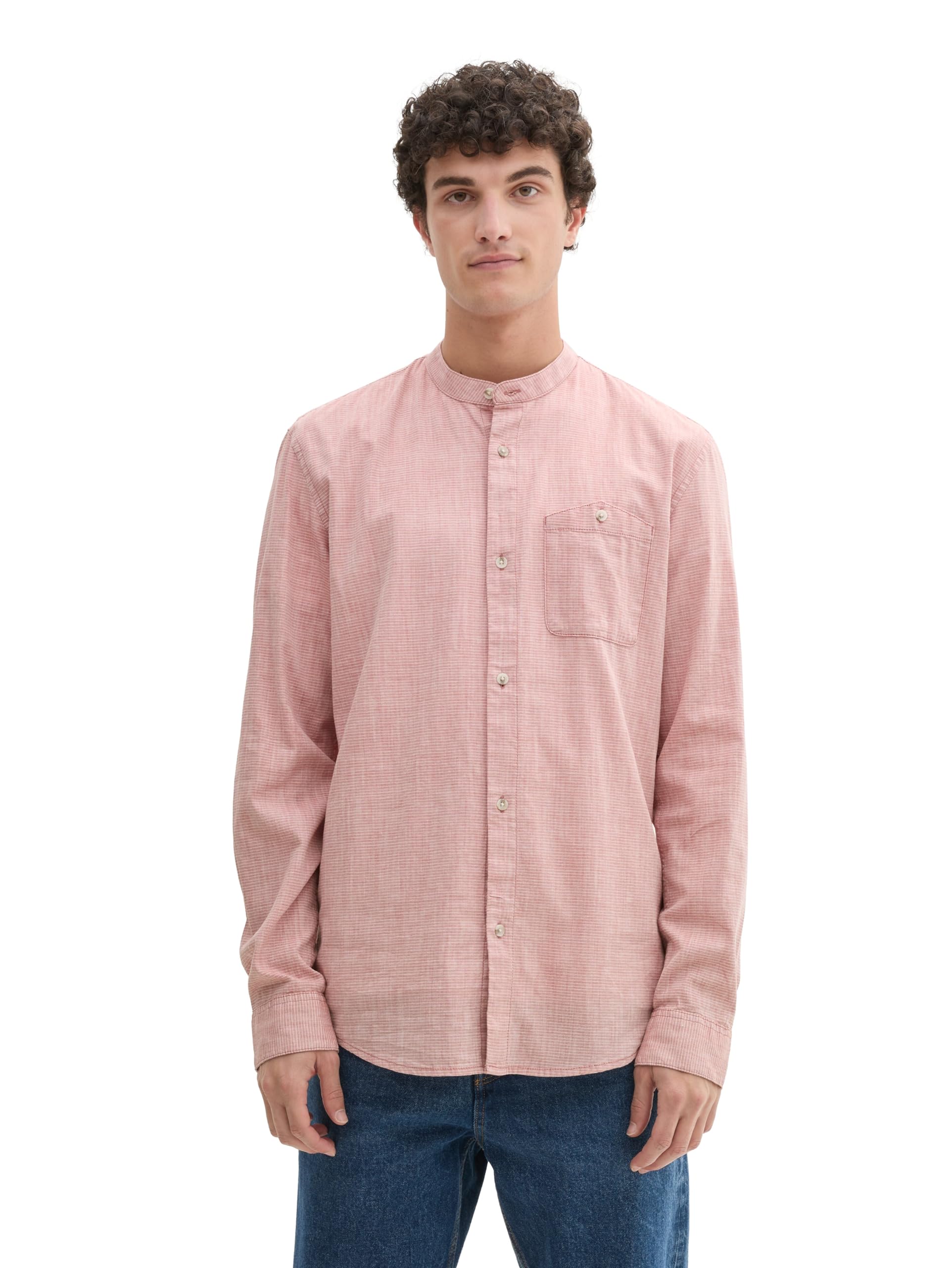 Tom Tailor Denim Herren Slim Fit Dobby Hemd mit Brusttasche