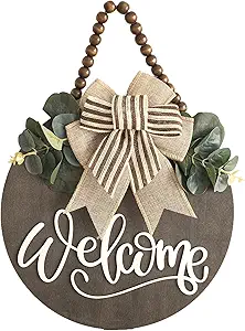 Welcome Sign for Front Door Wreath Decorations for All Seasons Front Porch Decor Hanging Gift for Farmhuose Home Outdoor Indoor(Welcome)