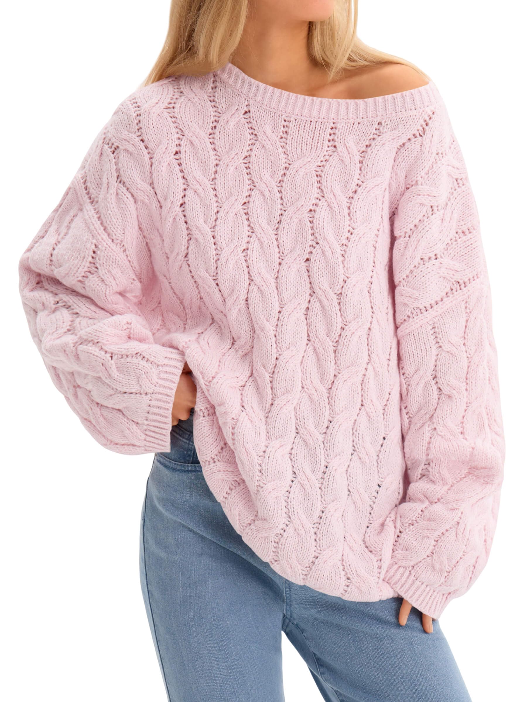 Cicy Bell Womens Oversized Cable Knit Sweaters Long Sleeve Crewneck Chunky Loose Fit Pullover Tops