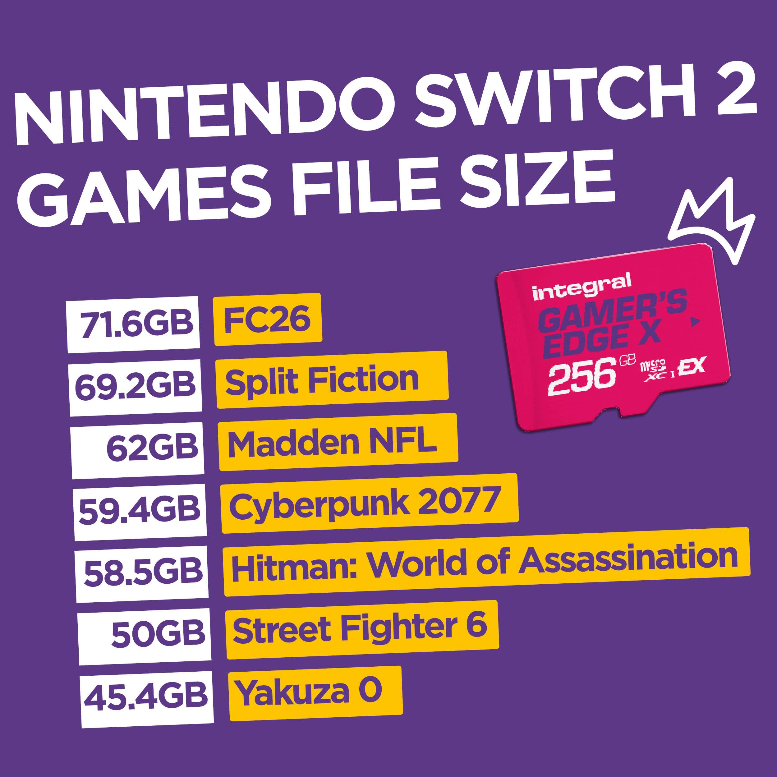 Carte microSD Express Gamer's Edge X 256 Go pour Switch 2, 890 Mo/s Lecture, 750 Mo/s écriture, NVMe, 4K, A1