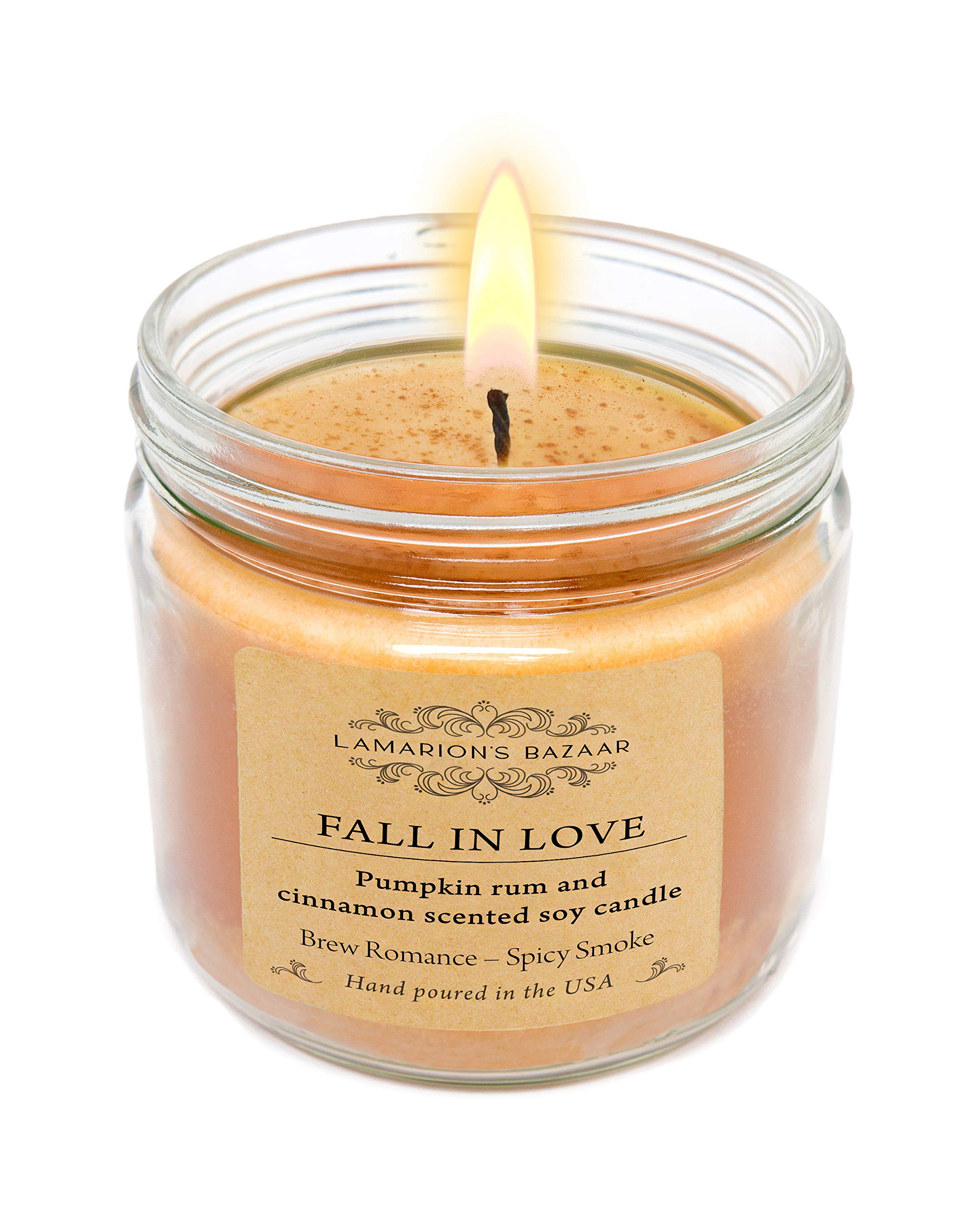 Fall in Love - świeca zapachowa z rumem i cynamonem z cynamonowym pudrem - duża świeca sojowa w pudełku typu kraft