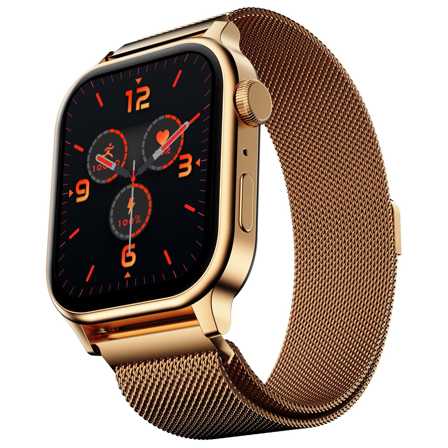 Fire-Boltt Rise Smart Watch, 1.85" HD Display, Metal Body with Bluetooth Calling, Rotating Crown, AI Voice Assistant, 120 Sports Modes, Neon UI, SpO2 & Heart Rate Monitoring (Gold Millanese)