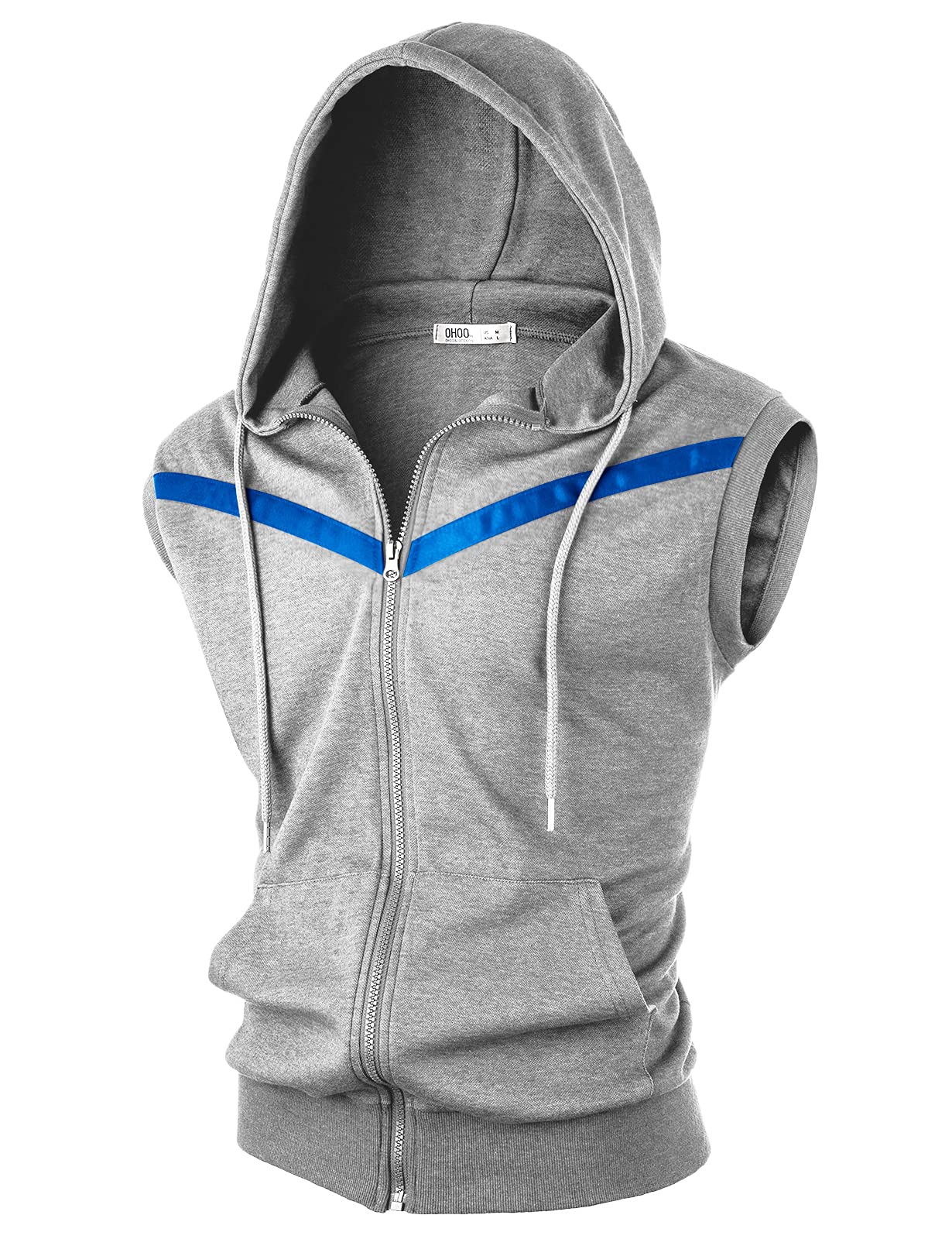 Ohoo Mens Slim Fit Sleeveless Lightweight Zip Up Hooded Sweatshirt Vest Hoodie
