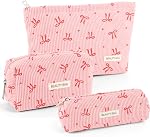 Maquillage Sac Set,3 Pcs Sac de maquillage initial, Corduroy Cosmétique Sac avec fermeture à glissière,Cuire Sac de maquillage Purs Pouch Travel Sac de toilette pour les femmes Filles Ami Cadeaux personnalisés
