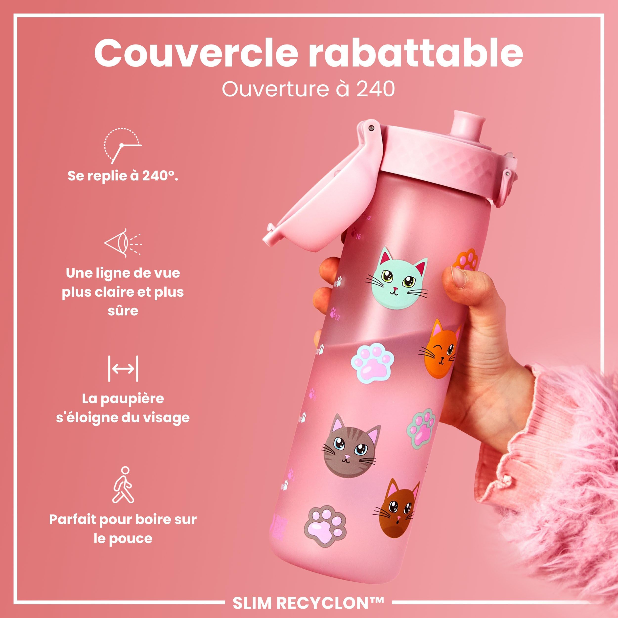 Gourde Sport Design Chats Gourde ION8 500ml Anti-Fuite - Design Chats - Sans BPA - Lavable Lave-Vaisselle - Poignée Transport Gourde Enfant Motif Chat
