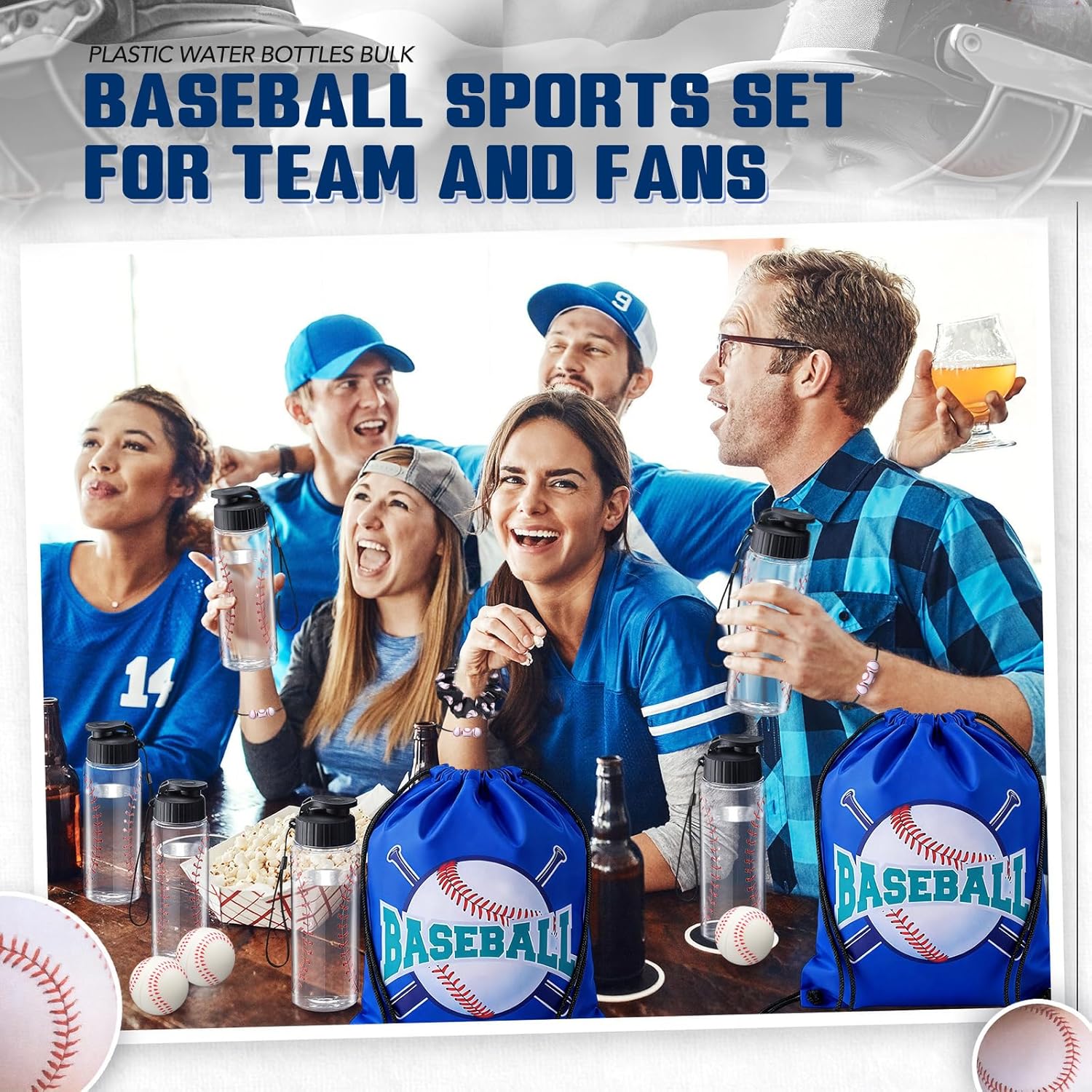 Mifoci 50 Pcs Baseball Party Supplies Gift Set Includes Baseball Water Bottle Gift Bag Mini Balls Sports Bracelets Hair Ties for Sports Team Celebrations - Image 5
