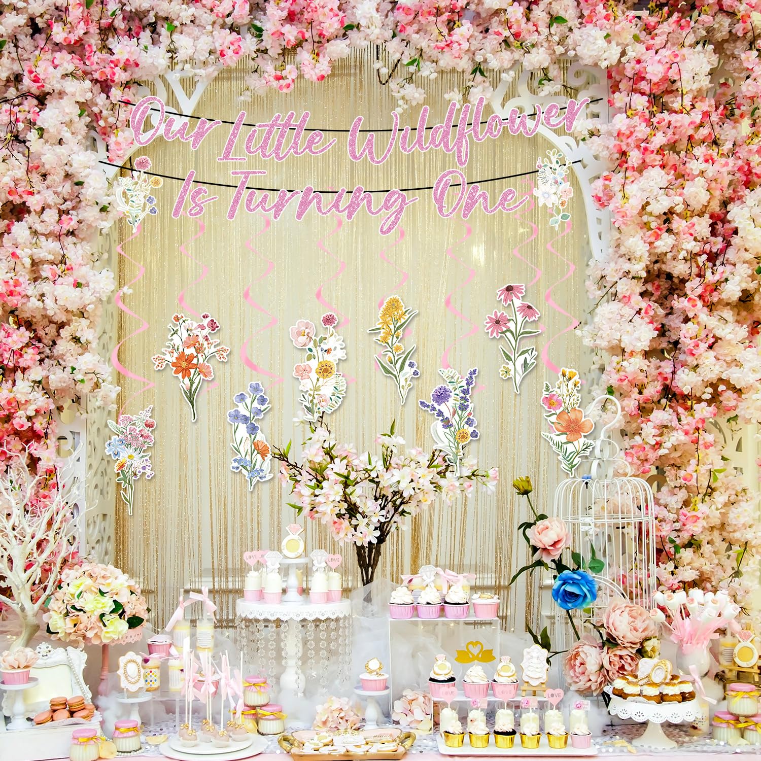 Wildflower Birthday Decorations Kit - 11 Pc Glitter Banner & Garland For Girls/Women Party - View #10