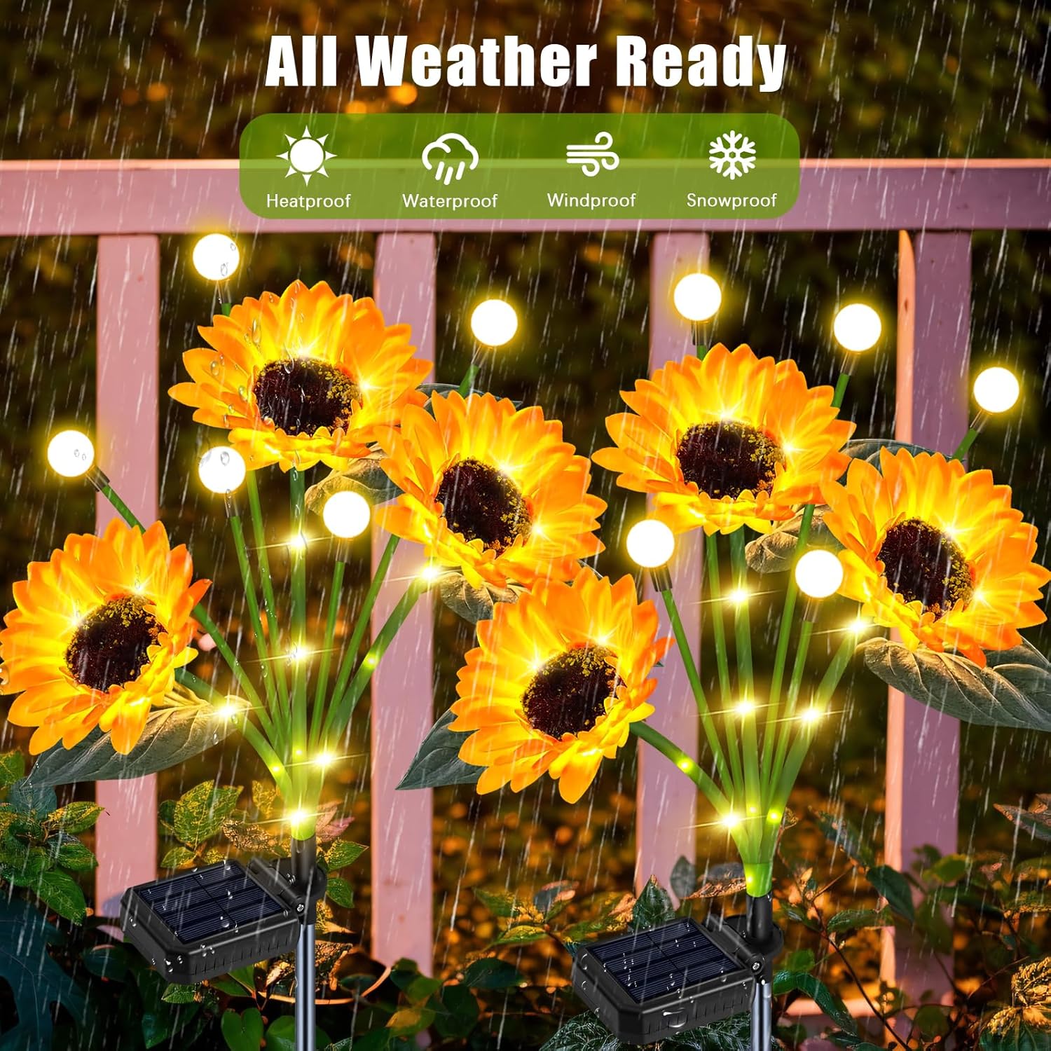 Solar Garden Lights Outdoor - Upgraded 4 Pack Solar Sunflowers Outdoor Waterproof with Firefly Lights,Garden Decor for Outside Yard Patio Lawn, for Mom Women Grandma - Image 4